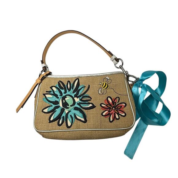 Y2K COACH Limited Edition Straw Floral Bumble Bee Small Purse Handbag 2005 - Picture 1 of 9